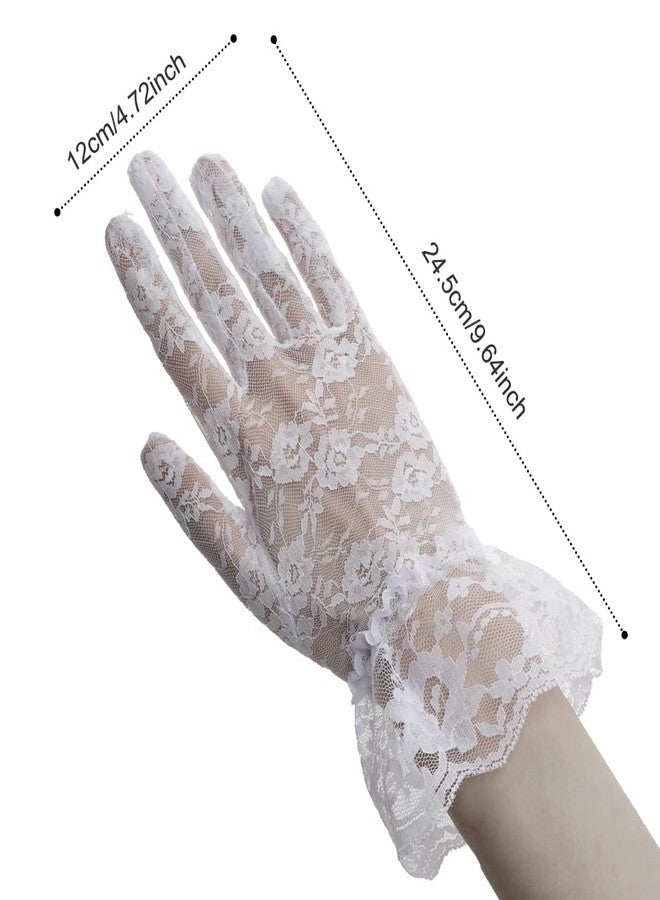 QPIXVB White Lace Gloves,Lace Gloves Women,White Mesh Glove,Halloween Opera Prom Cosplay Costume Dress Glove for Tea Party Bridal Wedding Sunblock,Halloween Accessories for Woman,Vampire Costume - Image 2